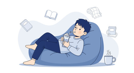 Relaxed Moment: A Peaceful Scene of Relaxation, Beverages, and Comfortable Ambiance