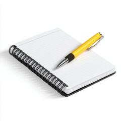 Blank Notebook with Yellow Pen on White Background for Writing