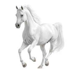 Obraz premium Dynamic White Horse Galloping Freely on a Transparent Background, Showcasing its Energy and Unbridled Spirit