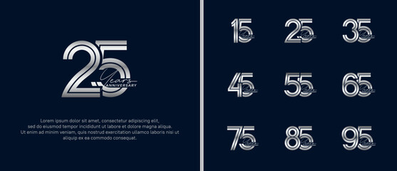 anniversary vector logo set, silver color with handwriting can be use for celebration