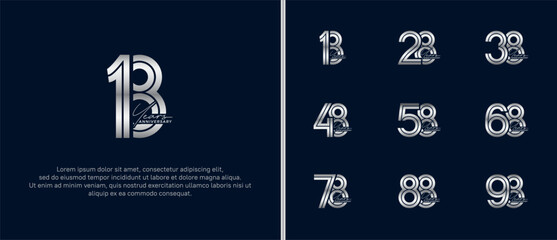 anniversary vector logo set, silver color with handwriting can be use for celebration