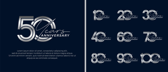 anniversary vector logo set, silver color with handwriting can be use for celebration