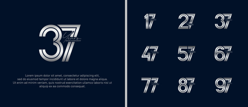 anniversary vector logo set, silver color with handwriting can be use for celebration