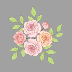 Fototapeta premium A beautiful watercolor illustration featuring delicate roses in soft shades, surrounded by lush green leaves. Perfect for elegant backgrounds, decor, or design projects. Vector ...
