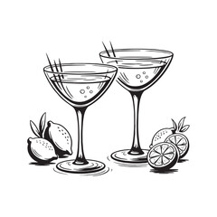 Signature Sips with Martini and Cocktail Glasses Vector Design