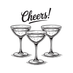 Signature Sips with Martini and Cocktail Glasses Vector Design