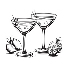 Signature Sips with Martini and Cocktail Glasses Vector Design