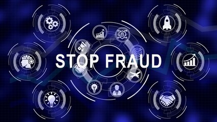 Digital concept depicting fraud prevention and cybersecurity protection with modern technology icons.