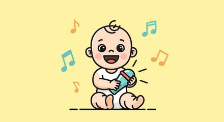 A Playful Infant Enjoying Music with A Rattle, Joyful And Filled With Happiness