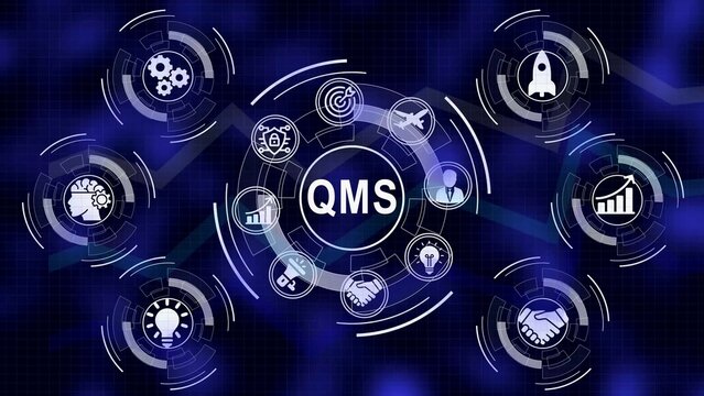 Visual representation of quality management system qms concept with relevant icons and elements