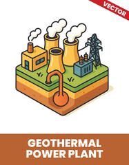 Naklejka premium Geothermal power plant isometric 3d illustration Renewable Geothermal Energy Systems in Detailed 3D View with Heat Conversion and Power Generation Technology
