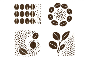 Obraz premium Unique coffee bean and ground patterns. Minimalist coffee design with deep brown beans, scattered coffee grounds, artistic vector illustration for coffee lovers and branding