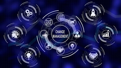 Fototapeta premium Change management illustrated with business strategy icons and progressing charts