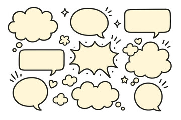 Variety of speech bubbles and thought clouds with decorative elements, cartoon style vector illustration, perfect for graphic design, comics, messaging, communication projects
