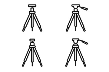 Tripod line art icon set. Minimalist black vector illustration collection. Photography and video equipment concept. Camera stand for creative projects. Simple outline symbol.