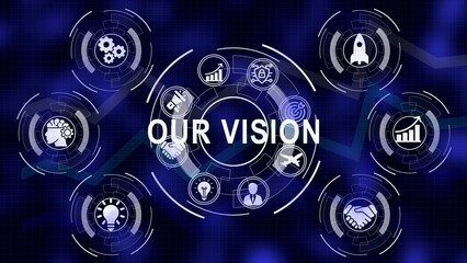 Conceptual illustration of a business vision with futuristic icons and digital elements.