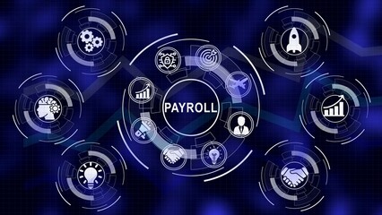 Fototapeta premium Conceptual illustration of payroll processing workflow with financial and business process icons