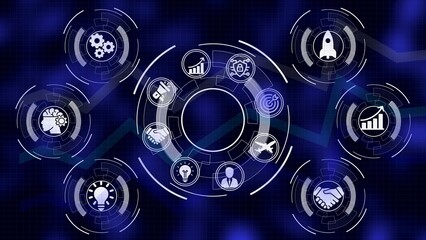 Fototapeta premium Digital innovation icons representing business growth and strategy for future success.