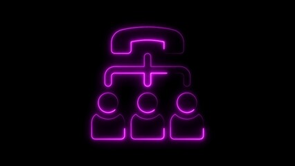 Neon style depiction of a call center team structure with a phone symbol