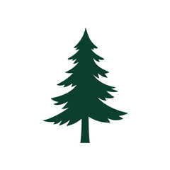 Obraz premium A simple, dark green silhouette of a coniferous evergreen tree, likely a pine or fir, against a plain white background.