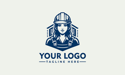 A female construction worker wearing a hard hat, depicted in a logo design.