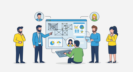 Team Collaboration On Digital Interface Analyzing Data And Planning Strategies Together