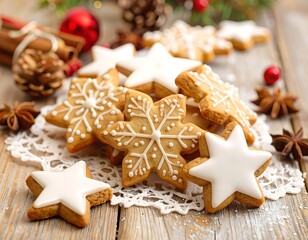Festive gingerbread cookies on a wooden surface