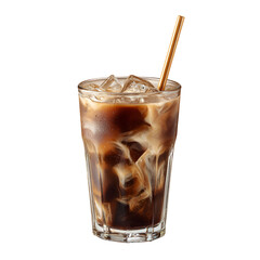 Iced Coffee Delight Refreshing Cold Brew in a Glass with Golden Straw on Transparent Background for Stock Photography