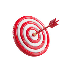 Successful target achievement with arrow hitting center, red and white target