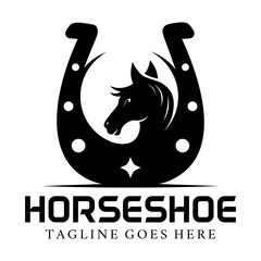 horseshoe logo with horse head silhouette vector