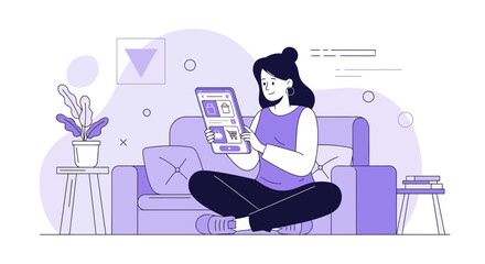 Woman Using Tablet for Shopping at Home Modern Illustration Design Concept