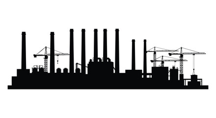 Obraz premium industrial skyline with tall chimneys and construction cranes