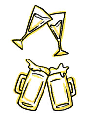 クレヨンで描いた乾杯イラスト