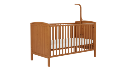 Wooden Baby Crib with White Mattress on  isolated transparent background 