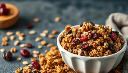 Golden brown homemade granola with cranberries, pumpkin seeds & oats,  food,  winter