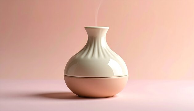 Elegant ceramic aroma diffuser gently misting to create a peaceful, modern home spa sanctuary experience