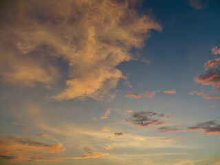 Golden Cirrus at Dusk — Soft Pastel Cloudscape in a Tranquil Evening Sky (Copy Space) over West Lake in Hanoi, Vietnam