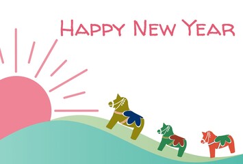 Fototapeta premium 初日の出とダーラヘスト行進年賀状 Happy New Year