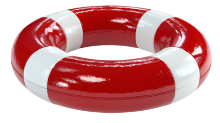 Red and White Life Preserver Ring on Transparent Background for Water Safety and Nautical Themes