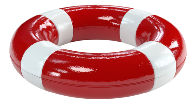 Red and White Life Preserver Ring on Transparent Background for Water Safety and Nautical Themes
