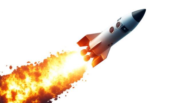 Rocket Launching into Space with Fiery Exhaust Trail on Transparent Background Space Exploration and Technological Advancement