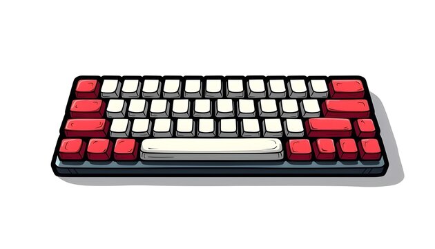 Minimalist Mechanical Keyboard Illustration with Red and White Keycaps
