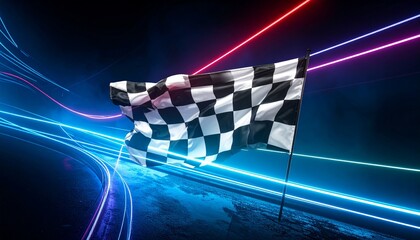 Checkered flag transforming into neon lines