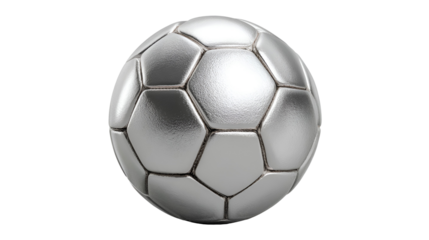 Sleek Silver Soccer Ball with Hexagonal Pattern on a Transparent Background for Modern Designs
