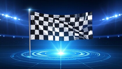 Checkered flag as holographic projection in virtual reality
