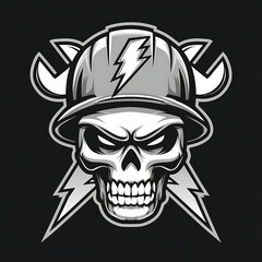Viking Skull Helmet Lightning Graphic Design Illustration Monochrome Logo Emblem Tattoo Art