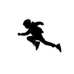 Child Silhouette Running Action Athletic Boy Exercise Dynamic Sporty Youth Play Outdoor Activity Black High Contrast Illustration