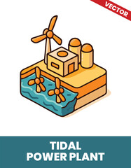 Tidal power plant isometric 3d illustration Renewable Tidal Power Systems in 3D View with Efficient Energy Conversion, Water Flow Technology, and Sustainable Power Solutions