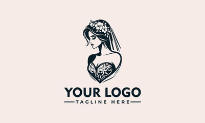 Elegant logo design features a bride wearing a floral headpiece and a detailed bodice.