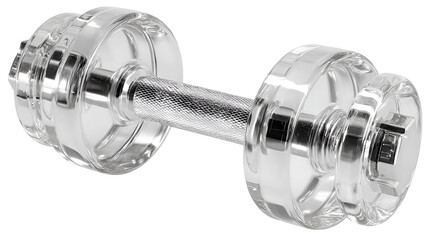 Obraz premium Transparent Dumbbell for Strength Training and Exercise on a Checkered Background Weightlifting Equipment